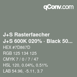 Farbcode: J+S Rasterfaecher - J+S 600K 020% · Black 50% | qconv.com
