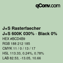 Farbcode: J+S Rasterfaecher - J+S 600K 030% · Black 0% | qconv.com