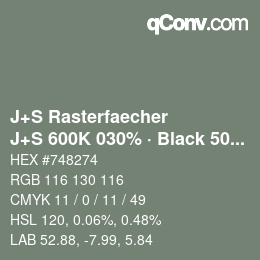 Farbcode: J+S Rasterfaecher - J+S 600K 030% · Black 50% | qconv.com