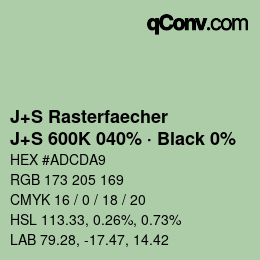 Farbcode: J+S Rasterfaecher - J+S 600K 040% · Black 0% | qconv.com