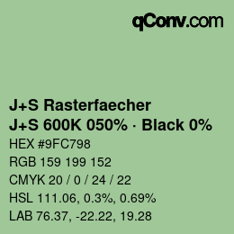 Farbcode: J+S Rasterfaecher - J+S 600K 050% · Black 0% | qconv.com