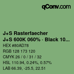 カラーコード: J+S Rasterfaecher - J+S 600K 060% · Black 10% | qconv.com