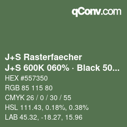 Farbcode: J+S Rasterfaecher - J+S 600K 060% · Black 50% | qconv.com