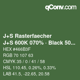 Farbcode: J+S Rasterfaecher - J+S 600K 070% · Black 50% | qconv.com