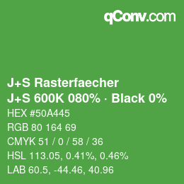 Farbcode: J+S Rasterfaecher - J+S 600K 080% · Black 0% | qconv.com