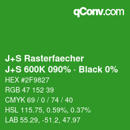 Farbcode: J+S Rasterfaecher - J+S 600K 090% · Black 0% | qconv.com