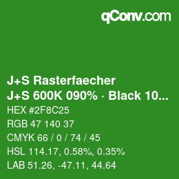 カラーコード: J+S Rasterfaecher - J+S 600K 090% · Black 10% | qconv.com