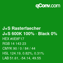Farbcode: J+S Rasterfaecher - J+S 600K 100% · Black 0% | qconv.com