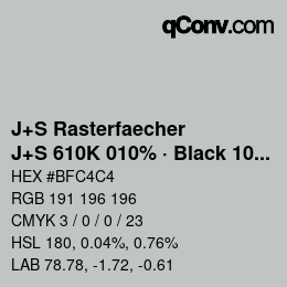 カラーコード: J+S Rasterfaecher - J+S 610K 010% · Black 10% | qconv.com