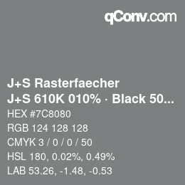 Farbcode: J+S Rasterfaecher - J+S 610K 010% · Black 50% | qconv.com
