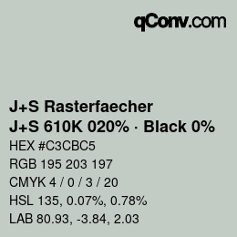 Farbcode: J+S Rasterfaecher - J+S 610K 020% · Black 0% | qconv.com