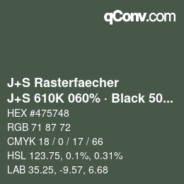 颜色代码: J+S Rasterfaecher - J+S 610K 060% · Black 50% | qconv.com