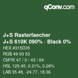 Farbcode: J+S Rasterfaecher - J+S 610K 090% · Black 0% | qconv.com