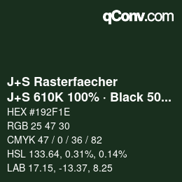 Code couleur: J+S Rasterfaecher - J+S 610K 100% · Black 50% | qconv.com