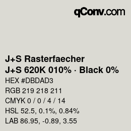 Farbcode: J+S Rasterfaecher - J+S 620K 010% · Black 0% | qconv.com
