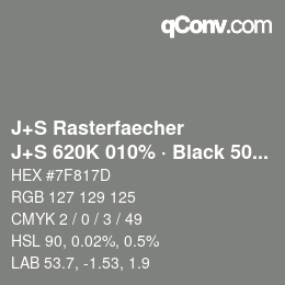 Farbcode: J+S Rasterfaecher - J+S 620K 010% · Black 50% | qconv.com