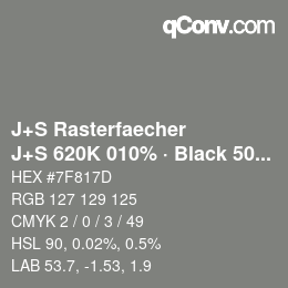 Color code: J+S Rasterfaecher - J+S 620K 010% · Black 50% | qconv.com