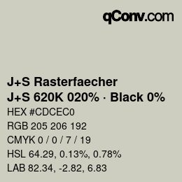 Code couleur: J+S Rasterfaecher - J+S 620K 020% · Black 0% | qconv.com