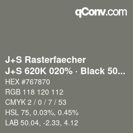 Farbcode: J+S Rasterfaecher - J+S 620K 020% · Black 50% | qconv.com