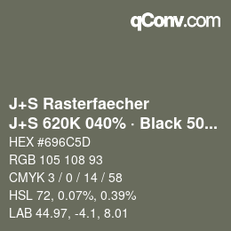 カラーコード: J+S Rasterfaecher - J+S 620K 040% · Black 50% | qconv.com