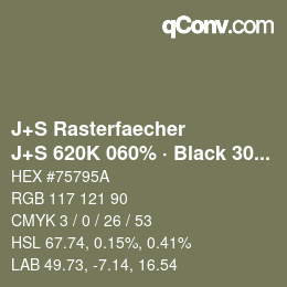 カラーコード: J+S Rasterfaecher - J+S 620K 060% · Black 30% | qconv.com