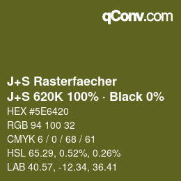 Farbcode: J+S Rasterfaecher - J+S 620K 100% · Black 0% | qconv.com