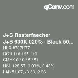 カラーコード: J+S Rasterfaecher - J+S 630K 020% · Black 50% | qconv.com