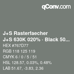 Color code: J+S Rasterfaecher - J+S 630K 020% · Black 50% | qconv.com