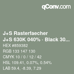 カラーコード: J+S Rasterfaecher - J+S 630K 040% · Black 30% | qconv.com