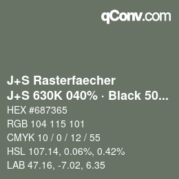 Color code: J+S Rasterfaecher - J+S 630K 040% · Black 50% | qconv.com