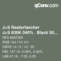 颜色代码: J+S Rasterfaecher - J+S 630K 040% · Black 50% | qconv.com