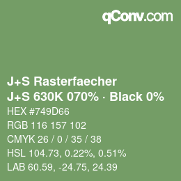 Farbcode: J+S Rasterfaecher - J+S 630K 070% · Black 0% | qconv.com