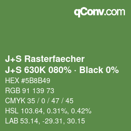 Farbcode: J+S Rasterfaecher - J+S 630K 080% · Black 0% | qconv.com