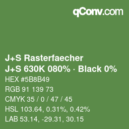 Color code: J+S Rasterfaecher - J+S 630K 080% · Black 0% | qconv.com