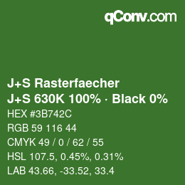 Code couleur: J+S Rasterfaecher - J+S 630K 100% · Black 0% | qconv.com