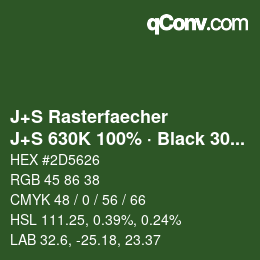 Code couleur: J+S Rasterfaecher - J+S 630K 100% · Black 30% | qconv.com