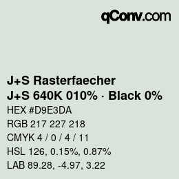 Farbcode: J+S Rasterfaecher - J+S 640K 010% · Black 0% | qconv.com