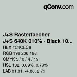 カラーコード: J+S Rasterfaecher - J+S 640K 010% · Black 10% | qconv.com