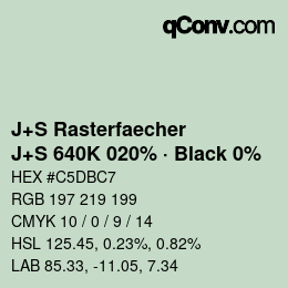 Code couleur: J+S Rasterfaecher - J+S 640K 020% · Black 0% | qconv.com