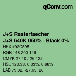 Code couleur: J+S Rasterfaecher - J+S 640K 050% · Black 0% | qconv.com