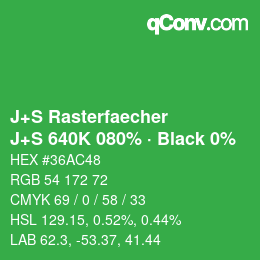 Farbcode: J+S Rasterfaecher - J+S 640K 080% · Black 0% | qconv.com