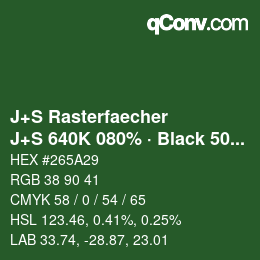 カラーコード: J+S Rasterfaecher - J+S 640K 080% · Black 50% | qconv.com