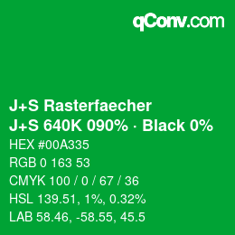 Farbcode: J+S Rasterfaecher - J+S 640K 090% · Black 0% | qconv.com