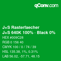 Farbcode: J+S Rasterfaecher - J+S 640K 100% · Black 0% | qconv.com