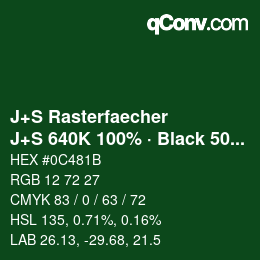 カラーコード: J+S Rasterfaecher - J+S 640K 100% · Black 50% | qconv.com