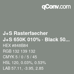 Farbcode: J+S Rasterfaecher - J+S 650K 010% · Black 50% | qconv.com