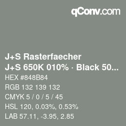 カラーコード: J+S Rasterfaecher - J+S 650K 010% · Black 50% | qconv.com