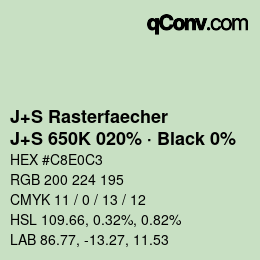 Farbcode: J+S Rasterfaecher - J+S 650K 020% · Black 0% | qconv.com