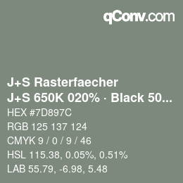 Farbcode: J+S Rasterfaecher - J+S 650K 020% · Black 50% | qconv.com