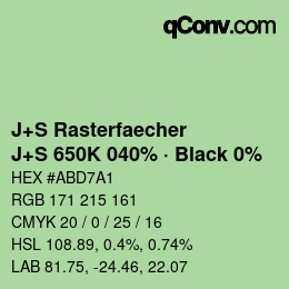 カラーコード: J+S Rasterfaecher - J+S 650K 040% · Black 0% | qconv.com